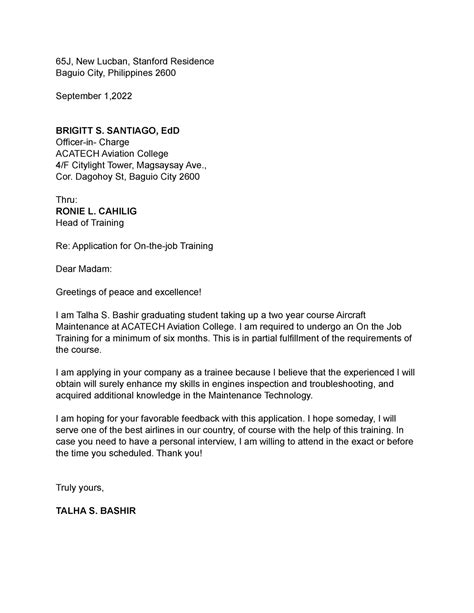 sample application letter to valedictorian