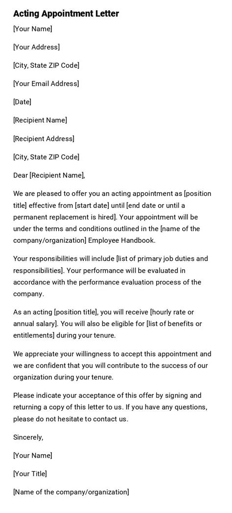 Sample Appointment Letter For Acting Executive Director