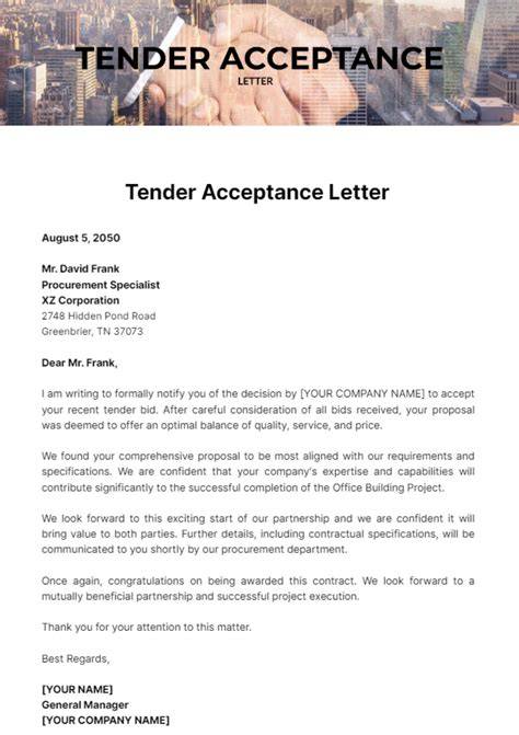 Sample Appreciation Letter For Tender Award