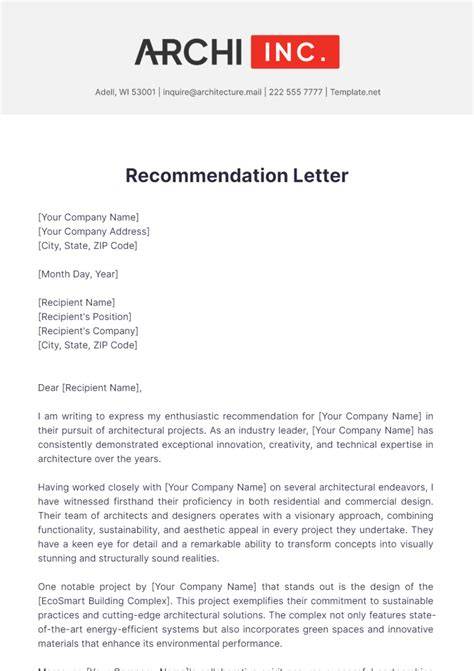sample architecture recommendation letter