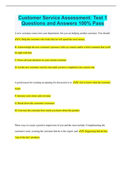Sample Assessment Test For Customer Service