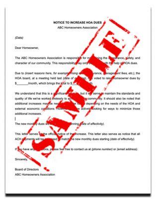 Sample Association Dues Increase Letter