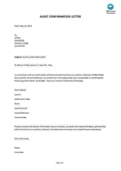 Sample Audit Confirmation Letters Notes Payable