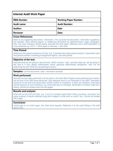 Sample Audit Working Papers Template Mirwil
