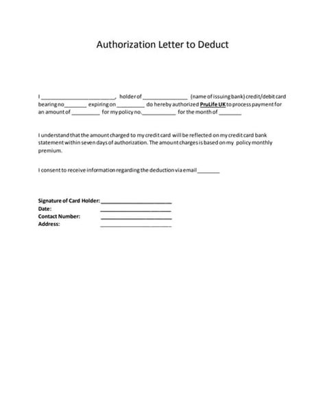 Sample Authorization Letter To Deduct From Salary