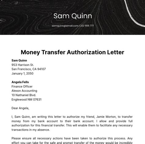 Sample Authorization Letter Transfer Money