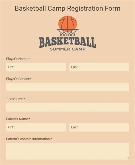 Sample Basketball Camp Registration Form Template