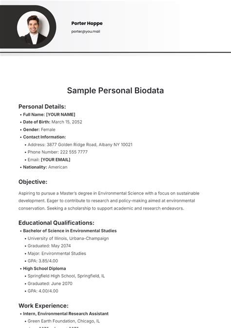 sample biodata personal biodata sample