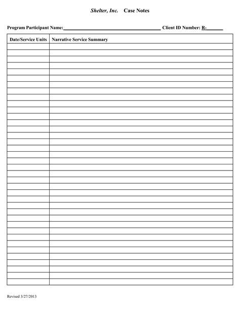 Sample Blank Case Notes Form