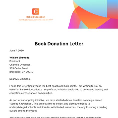 sample books donation request letter for school