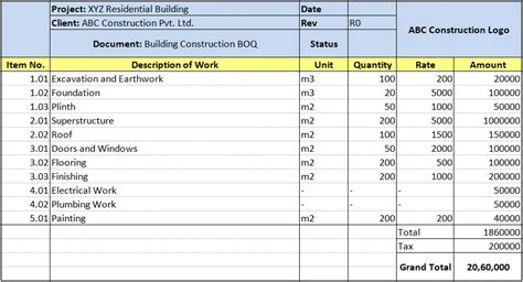 Sample Boq For House Construction