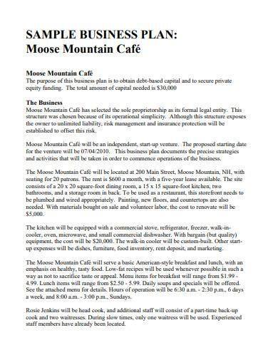 sample business plan for cafe shop