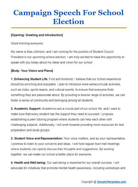 sample campaign speech for class president