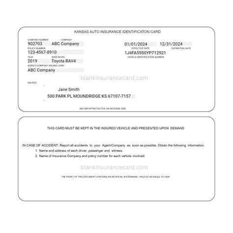 Sample Car Insurance Cards Template