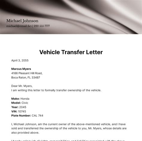 Sample Car Transfer Letter