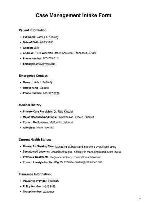 Sample Case Management Intake Forms Social Work
