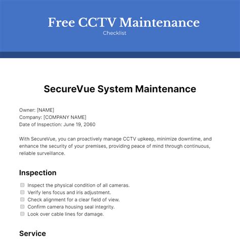 Sample Cctv Maintenance Sheet