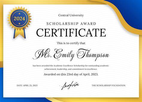 sample certificate for scholarship award