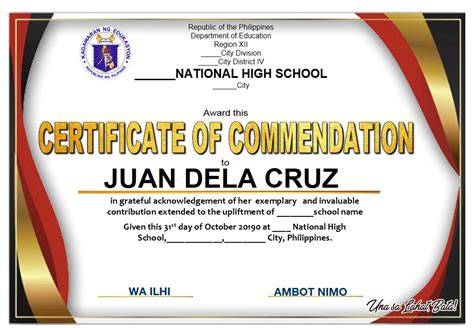 sample certificate of commendation