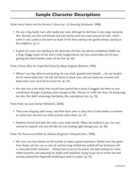 sample character descriptions homepage readwritethink