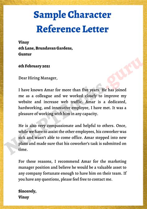 Sample Character Letter Of Recommendation From Pastor