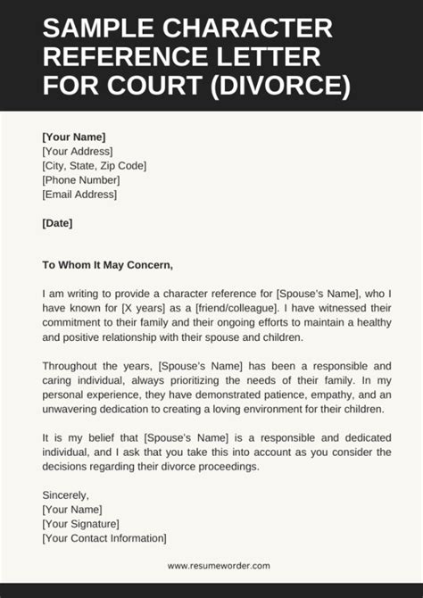 Sample Character Reference Letter Court Child Custody