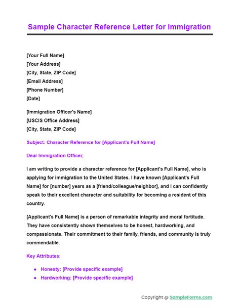 Sample Character Reference Letter Immigration Purpose
