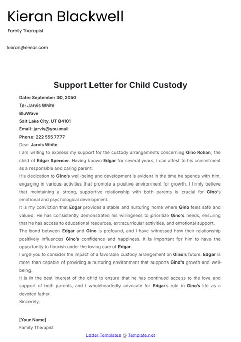 sample children support letter for f2 visa