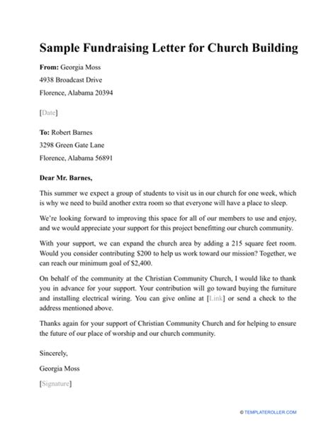 sample church building fund donation letter