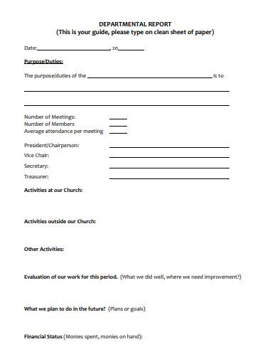 sample church departmental monthly report