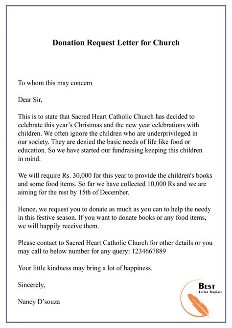 sample church donation request letter