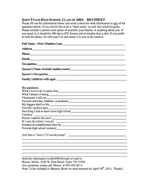 sample class reunion biography examples