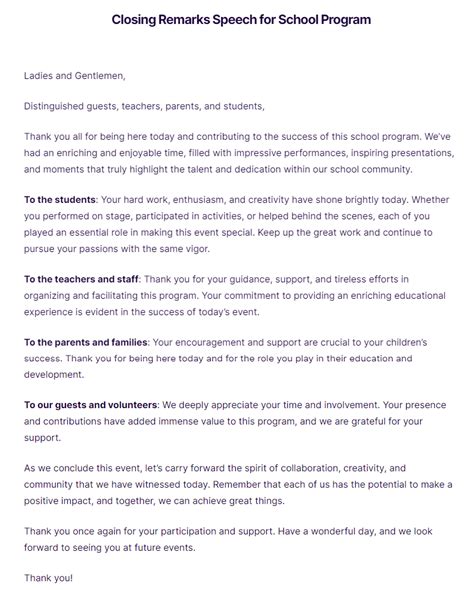 Sample Closing Remarks For School Awards Ceremony