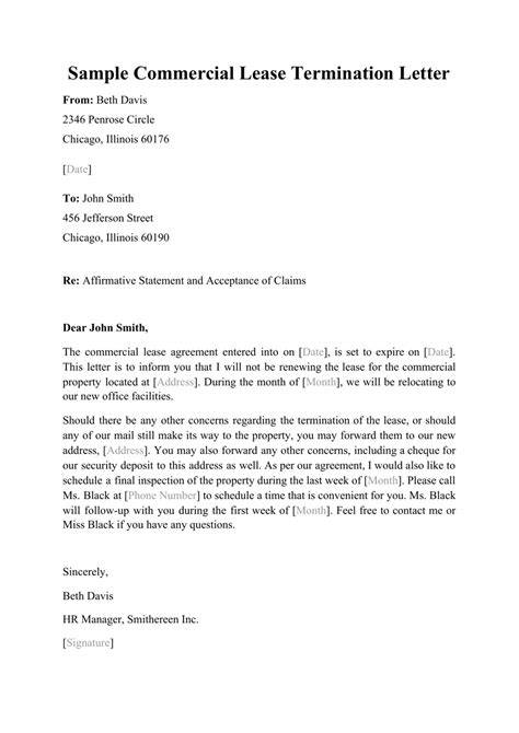 sample commercial lease termination letter from landlord