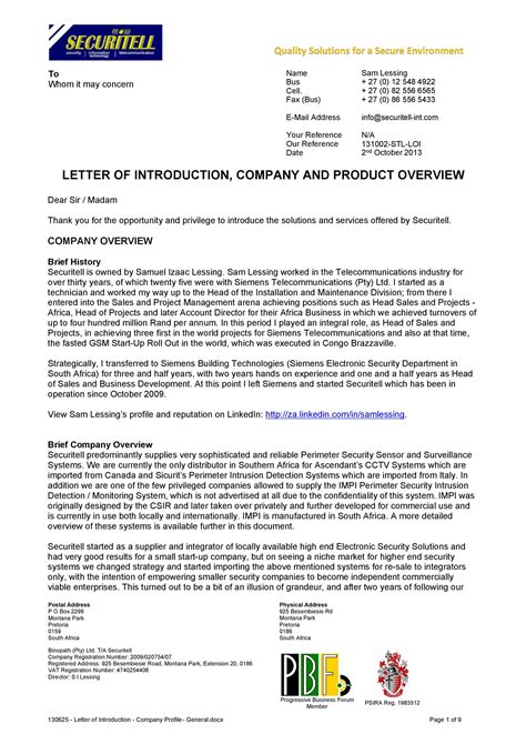 sample company introduction letters