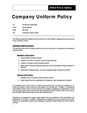 sample company uniform policy
