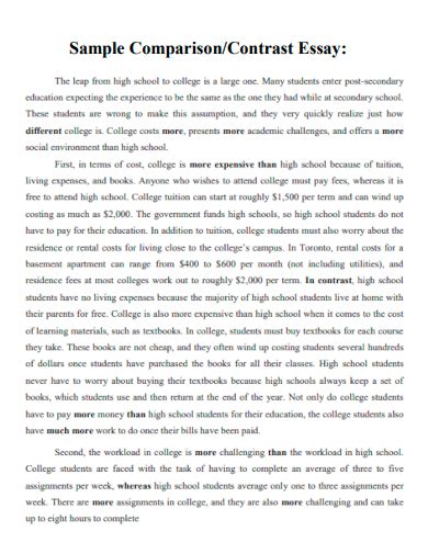 Sample Compare And Contrast Essay Examples
