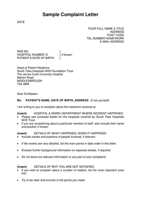 Sample Complaint Letter Example