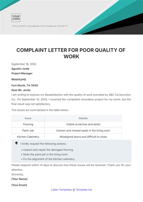 Sample Complaint Letter Poor Quality