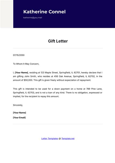 sample complimentary gift letter