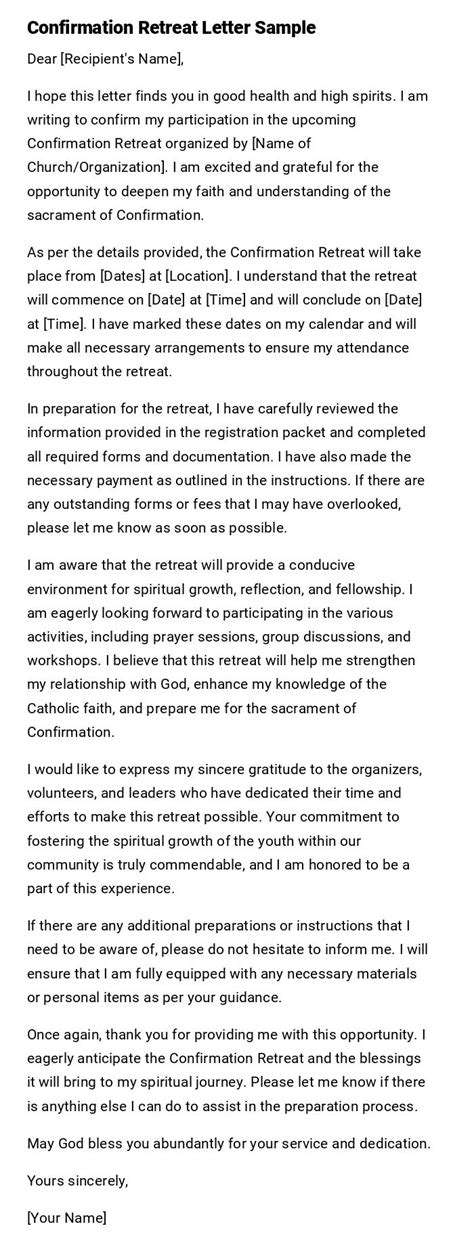 Sample Confirmation Retreat Letter