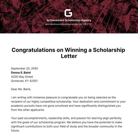 Sample Congratulation Letter For Scholarship Recipient