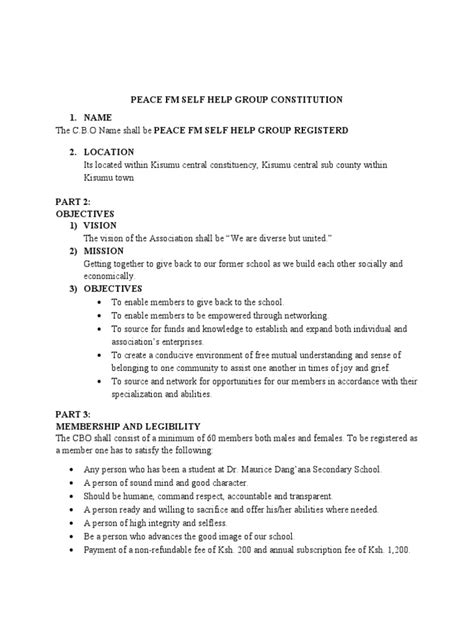 Sample Constitution Self Help Group Kenya