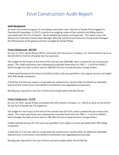 sample construction audit reports