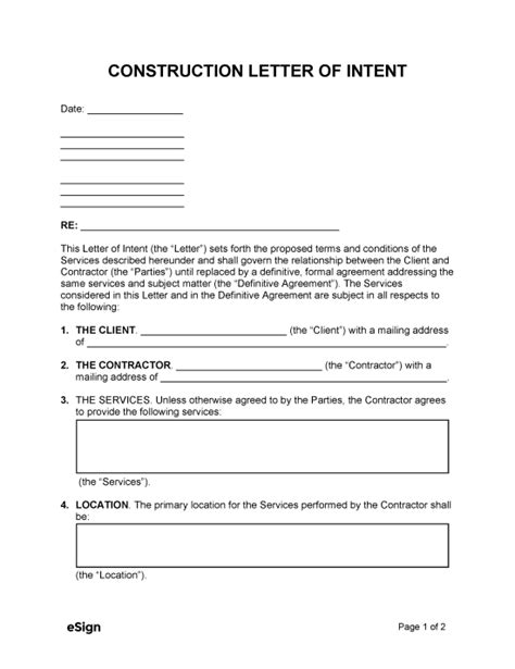 sample construction letter of intent