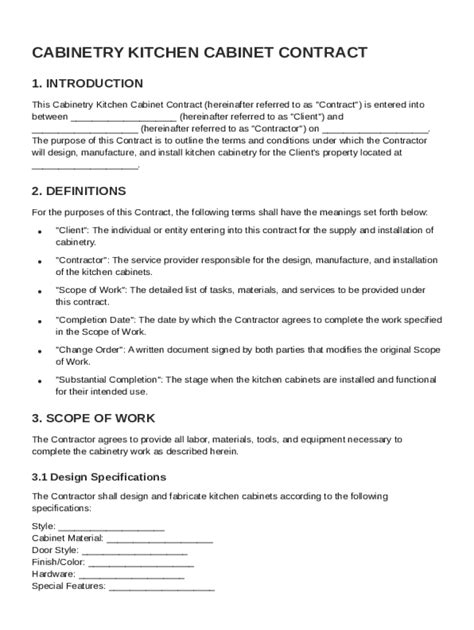 Sample Contract For Kitchen Cabinets