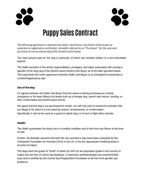 sample contract for selling puppies