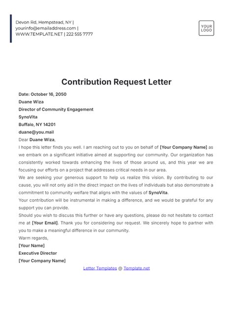 sample contribution letter for loan modification