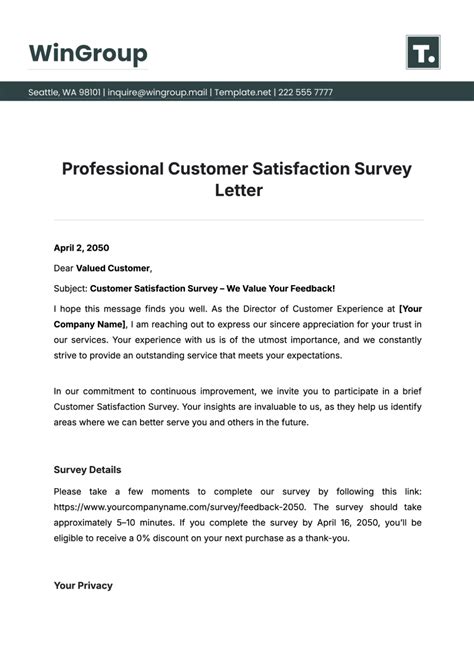 Sample Cover Letter Client Satisfaction Survey