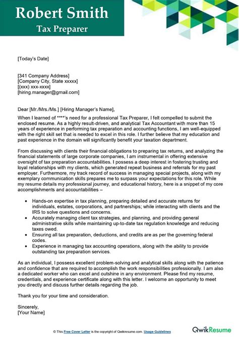 sample cover letter for tax return
